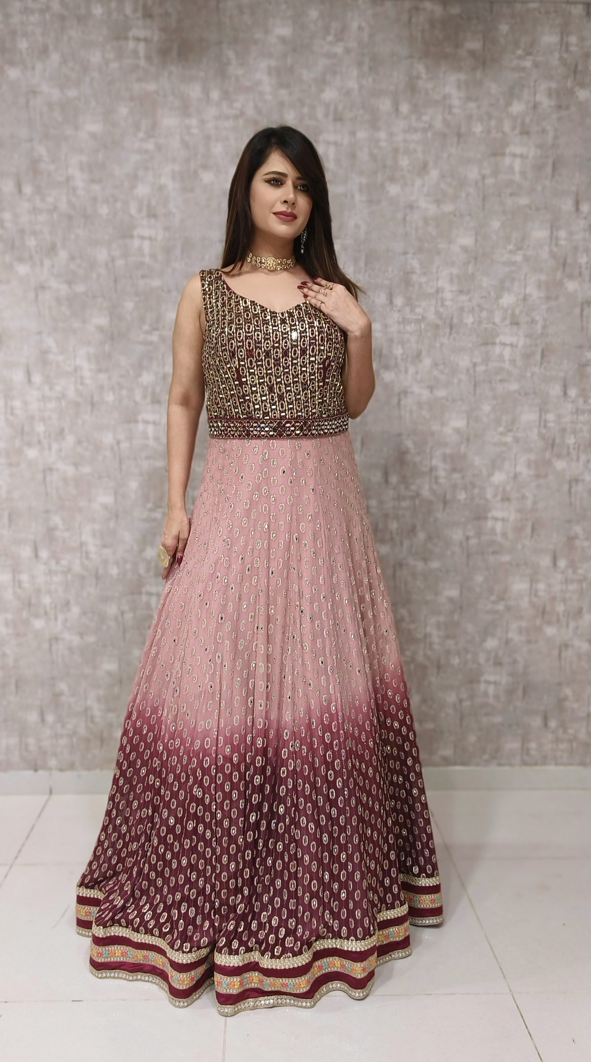 Pink Wine Ombre Sequin Gown