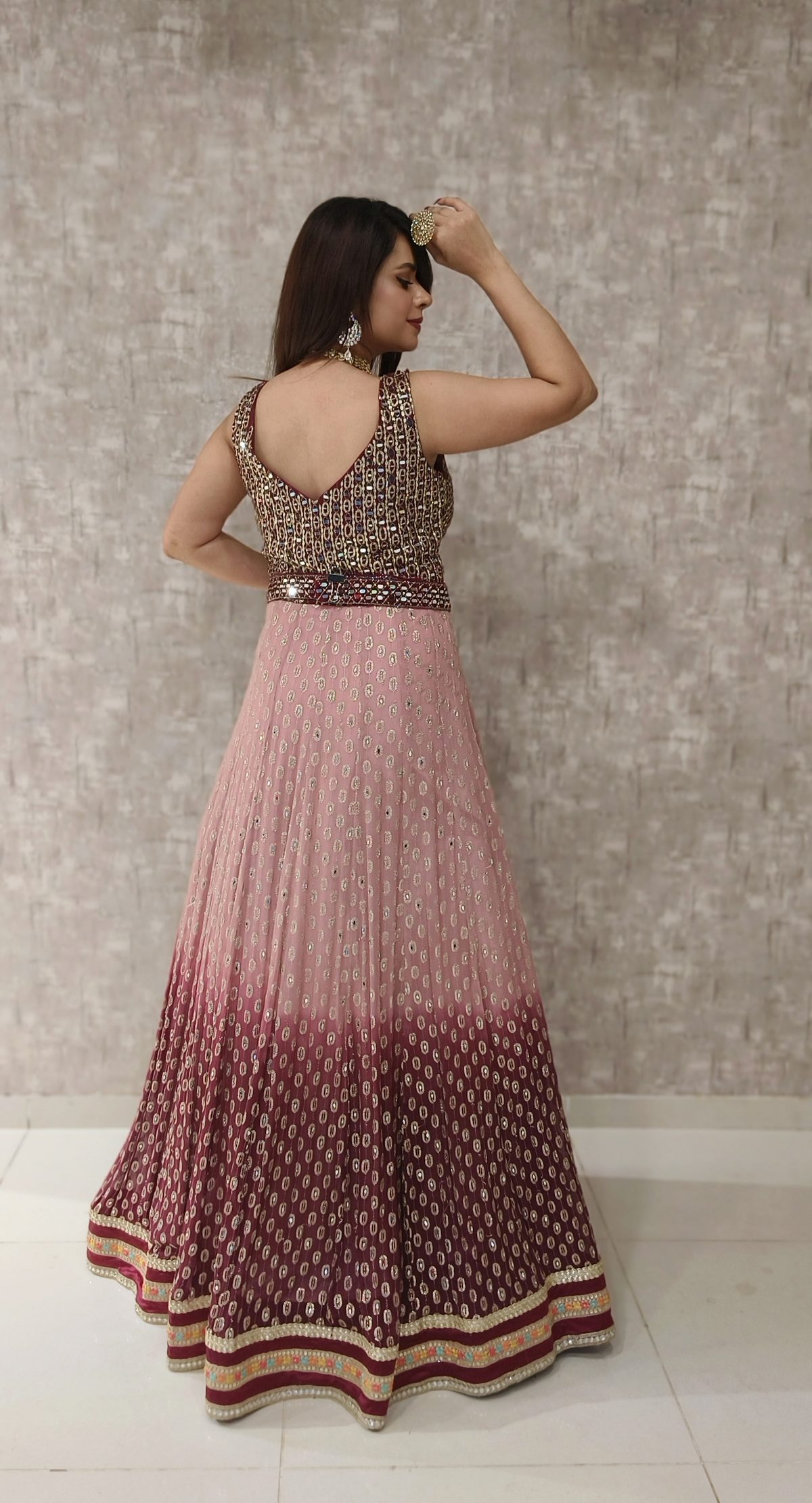 Pink Wine Ombre Sequin Gown — view 2