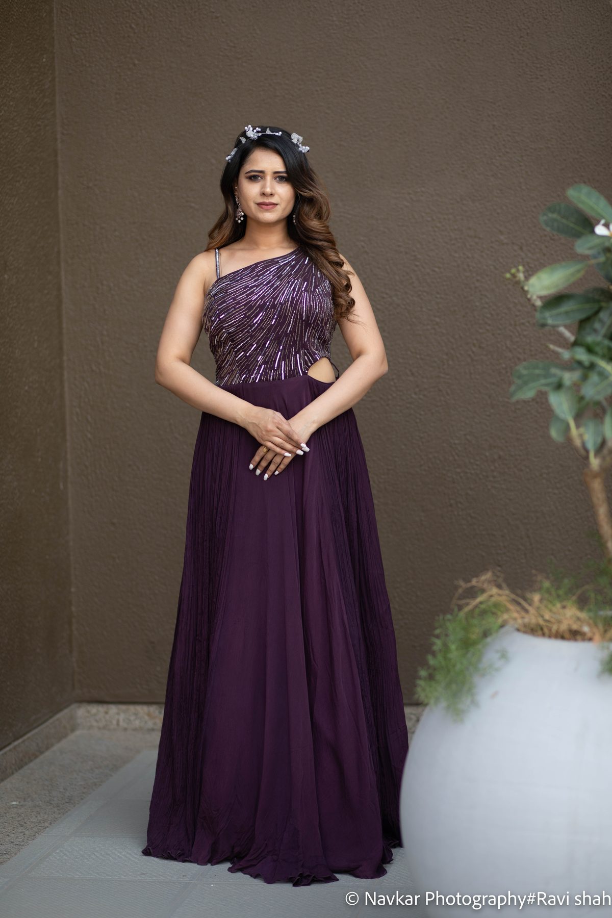 Plum One Shoulder Indo-Western