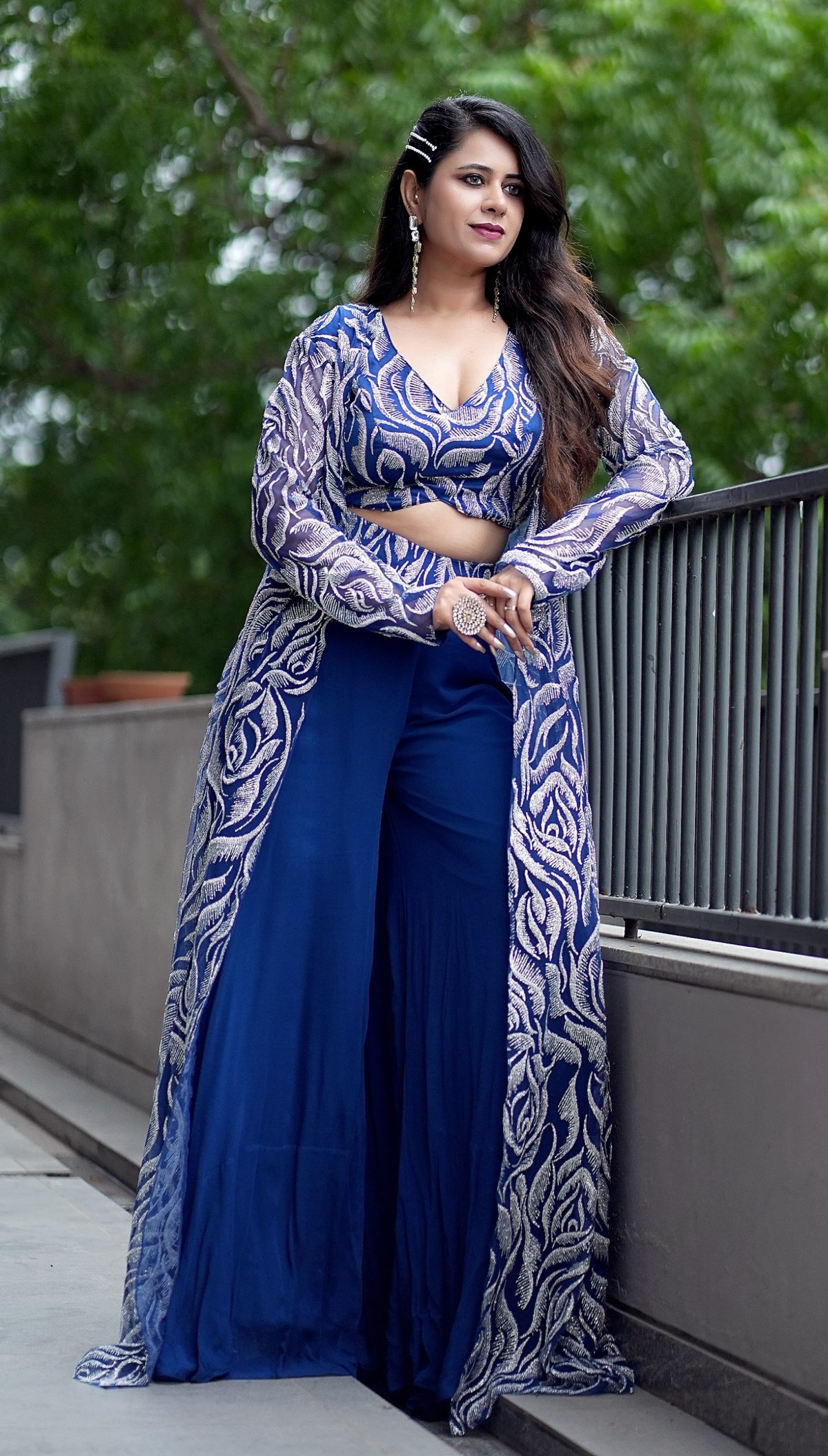 Royal Blue Embroidered Jacket Indo-Western