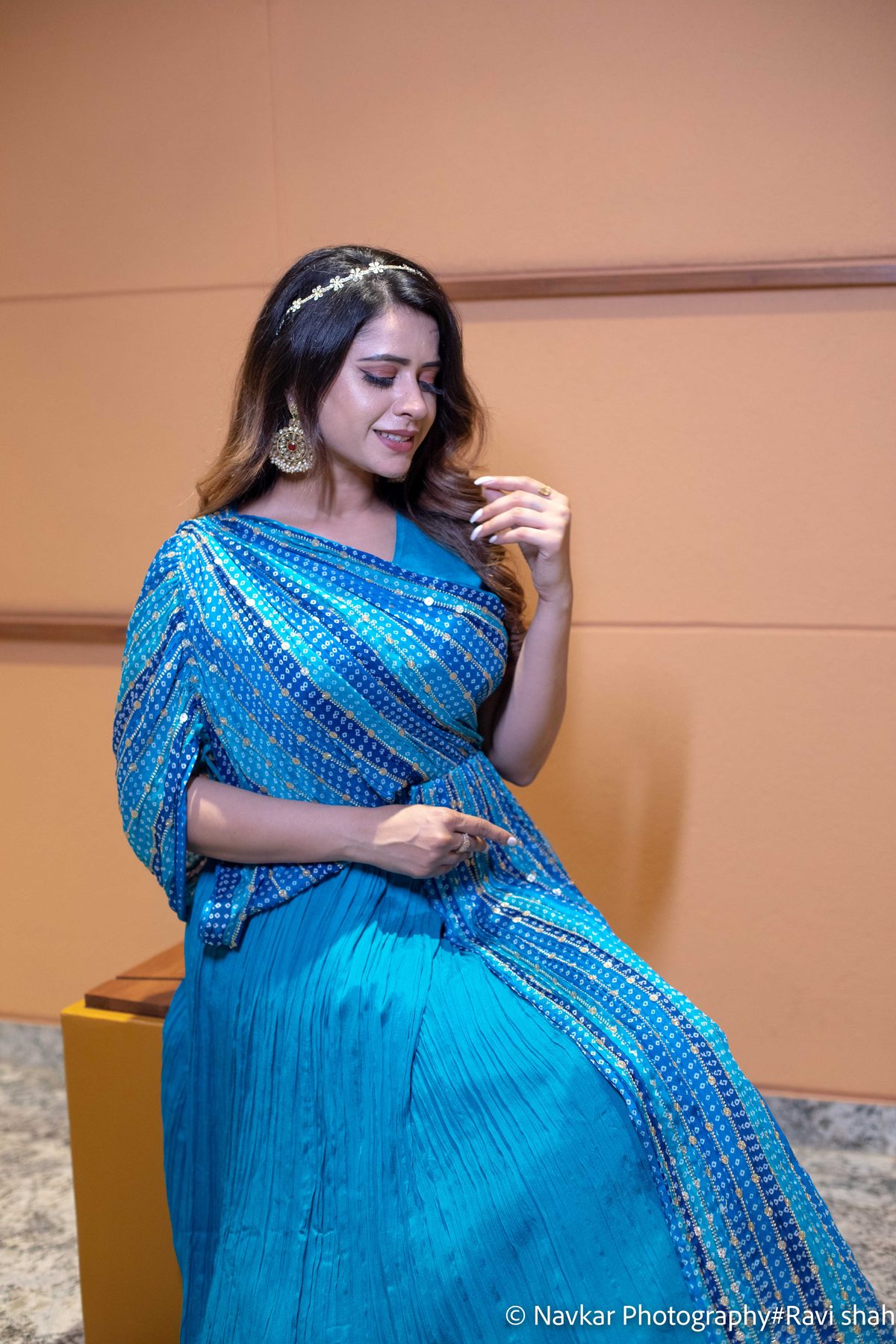 Teal One Shoulder Sequin Indo-Western — view 2