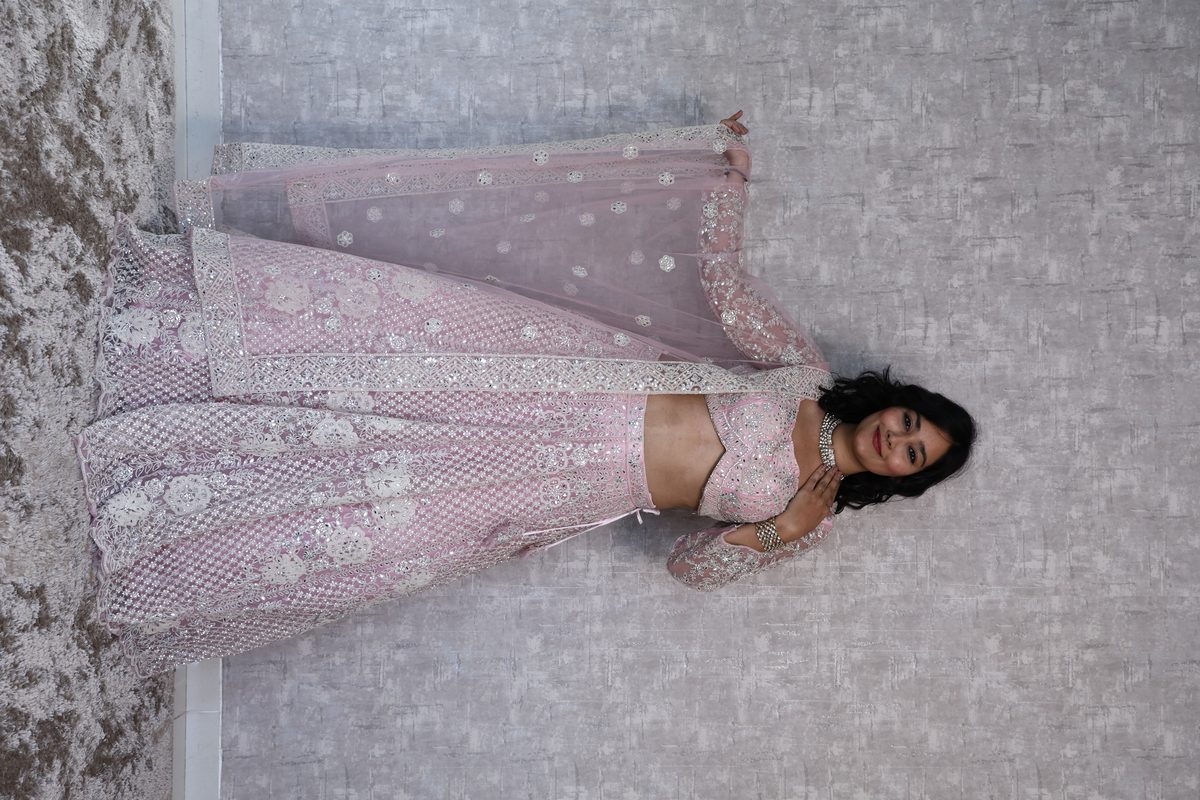 Baby Pink Floral Sequin Lehenga