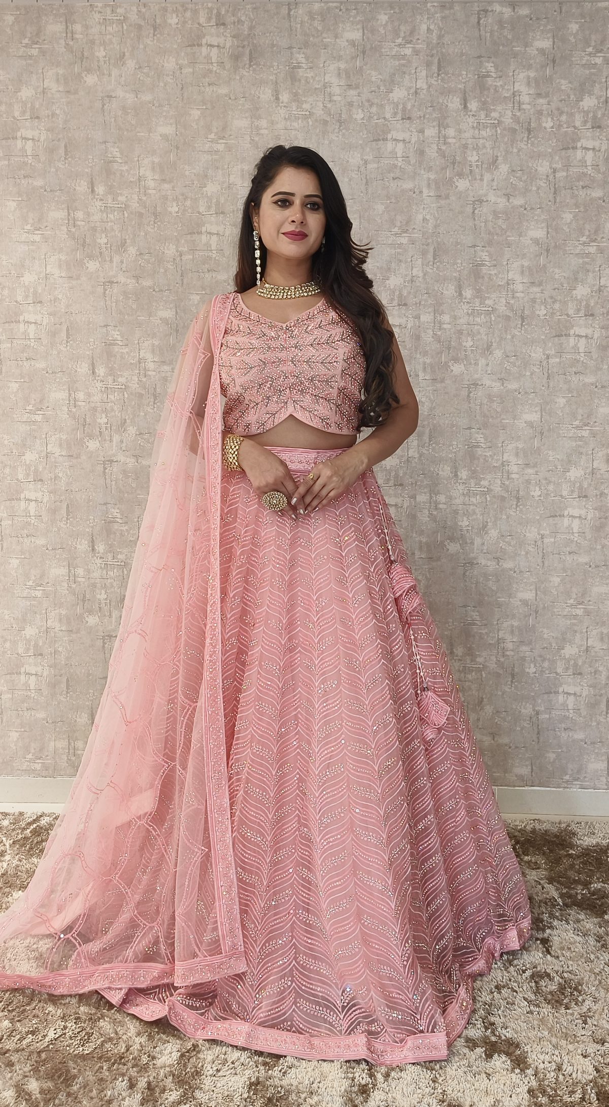 Blush Pink Chevron Sequin Lehenga