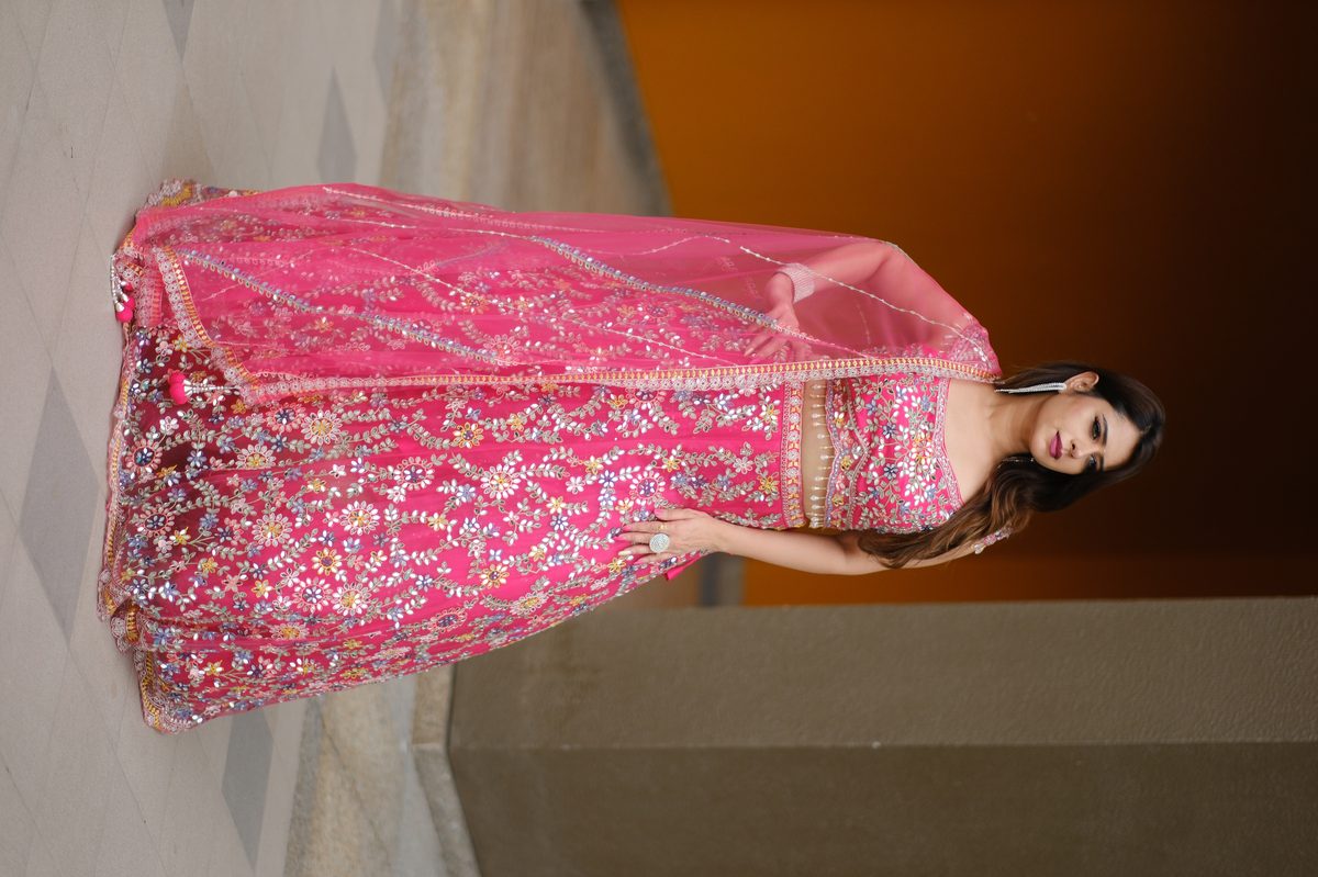 Fuchsia Pink Embroidered Lehenga