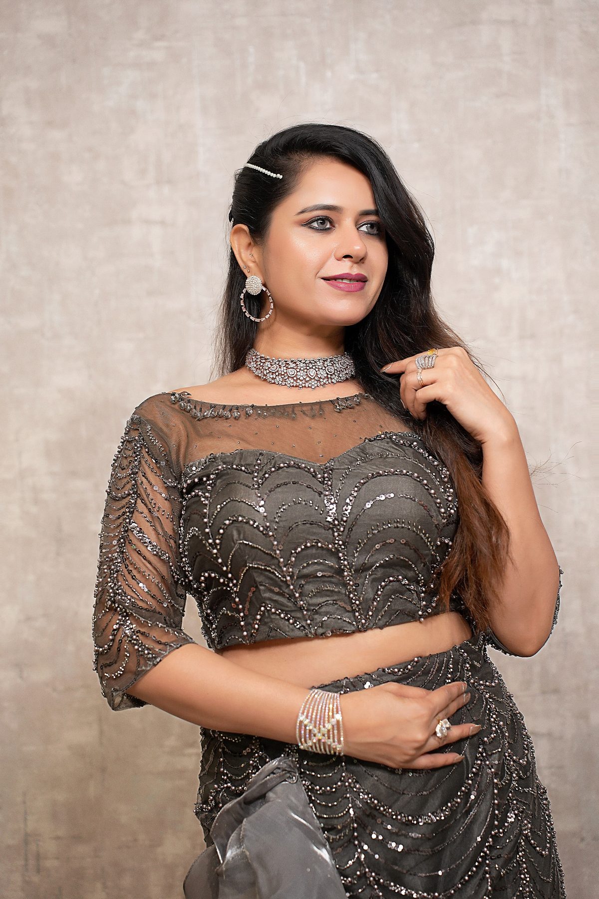 Gunmetal Silver Ruffle Lehenga — view 2