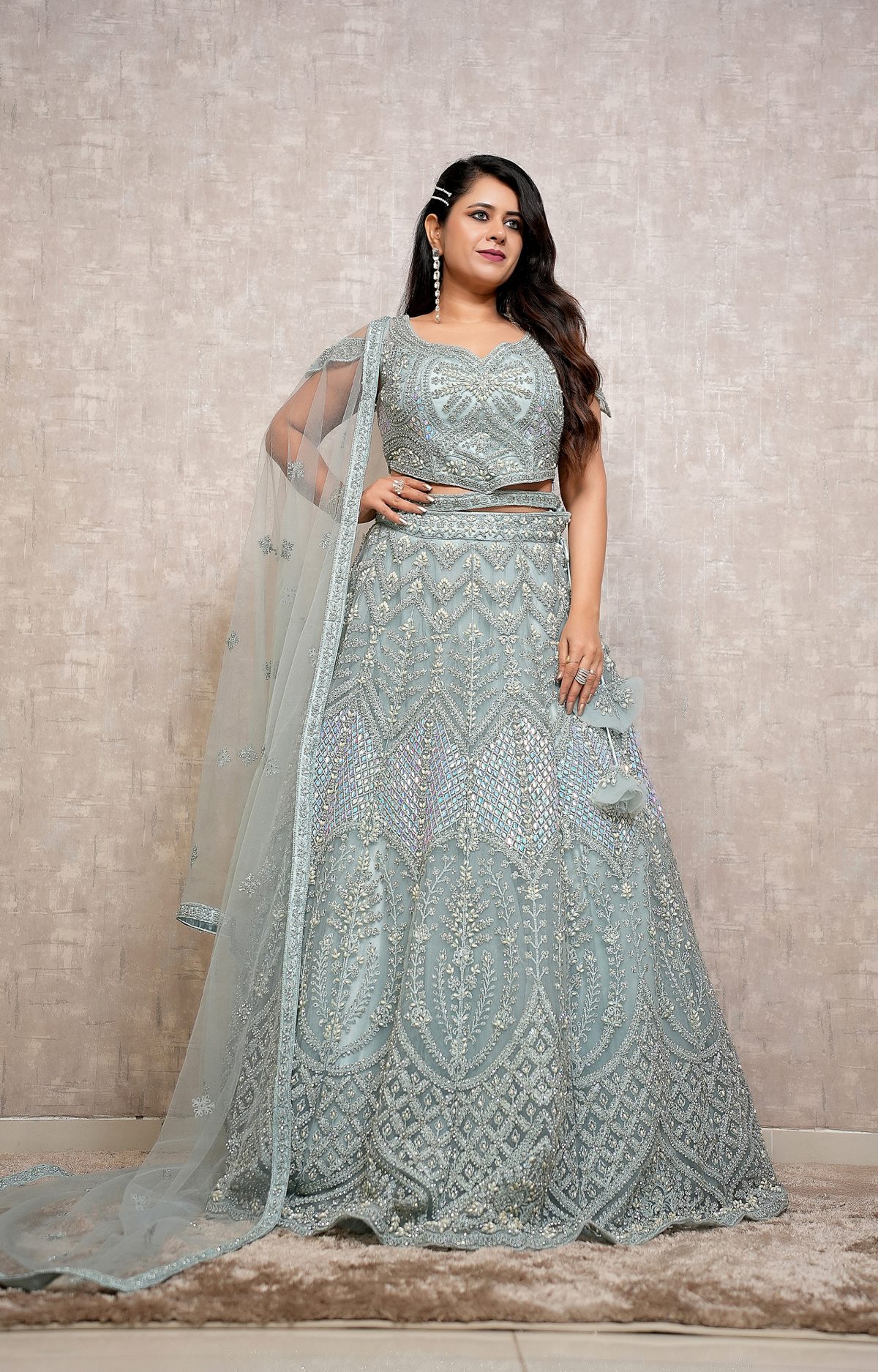 Ice Blue Silver Embroidered Lehenga