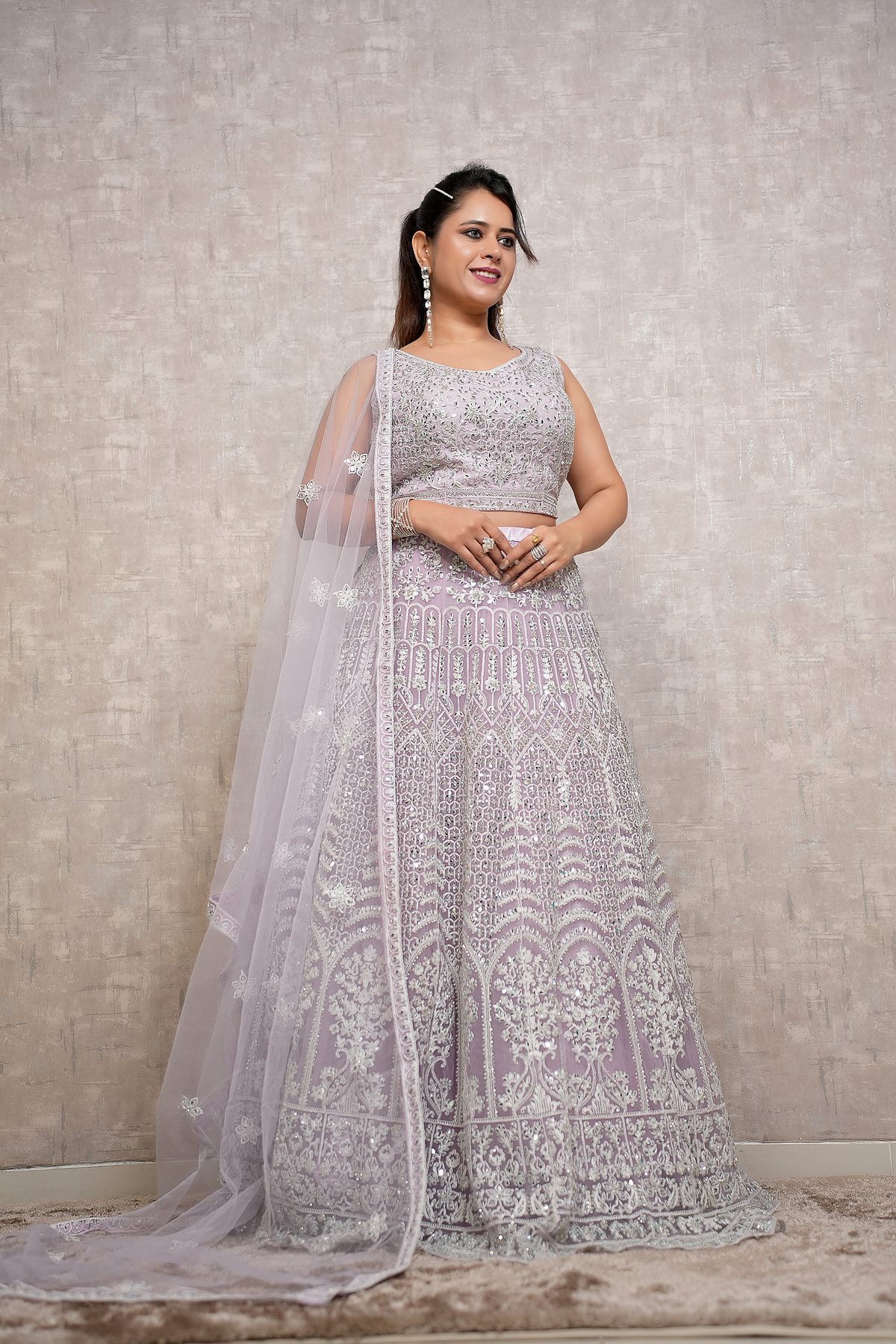 Lavender Silver Embroidered Lehenga