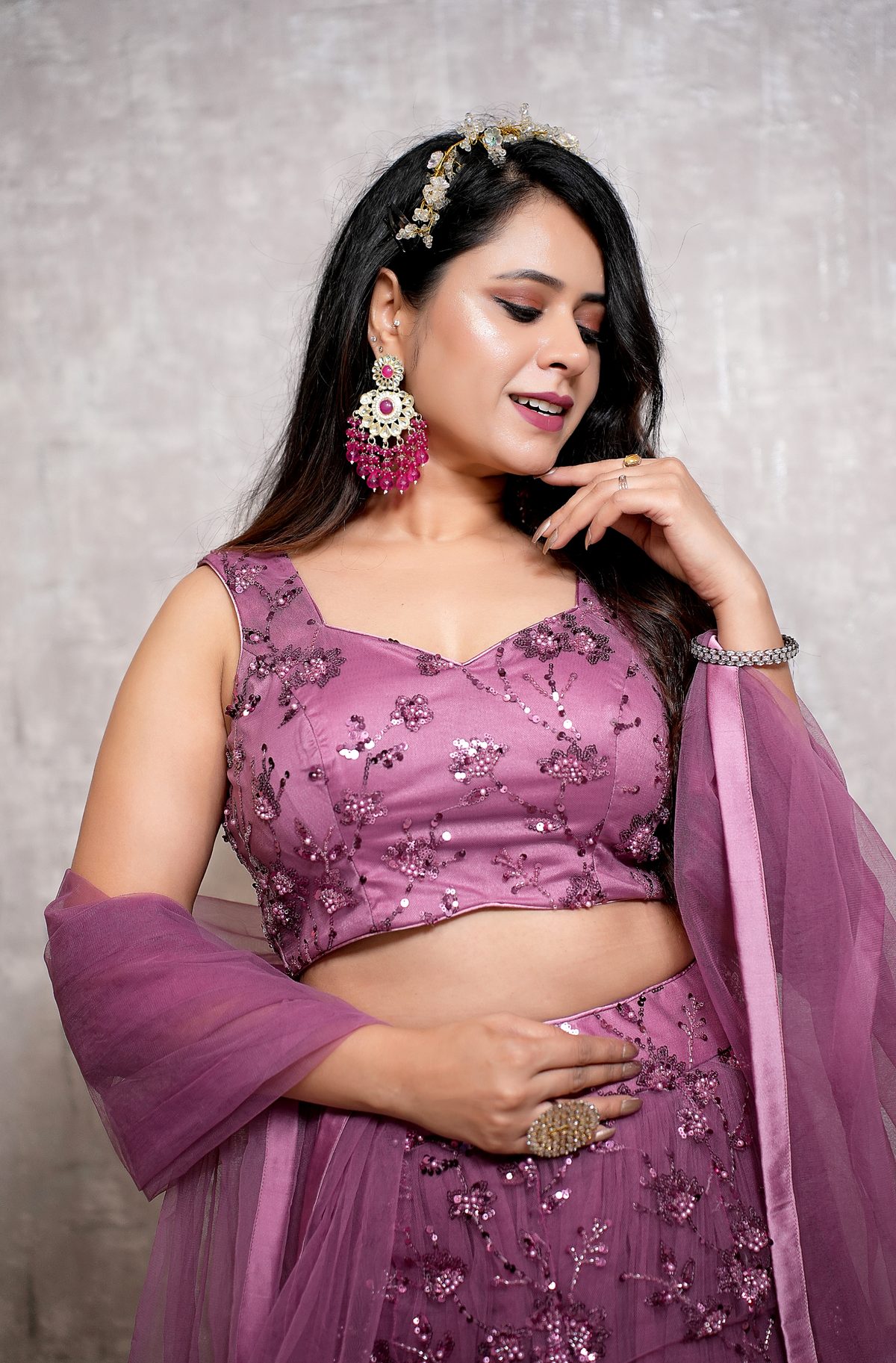 Mauve Embroidered Peplum Lehenga — view 2