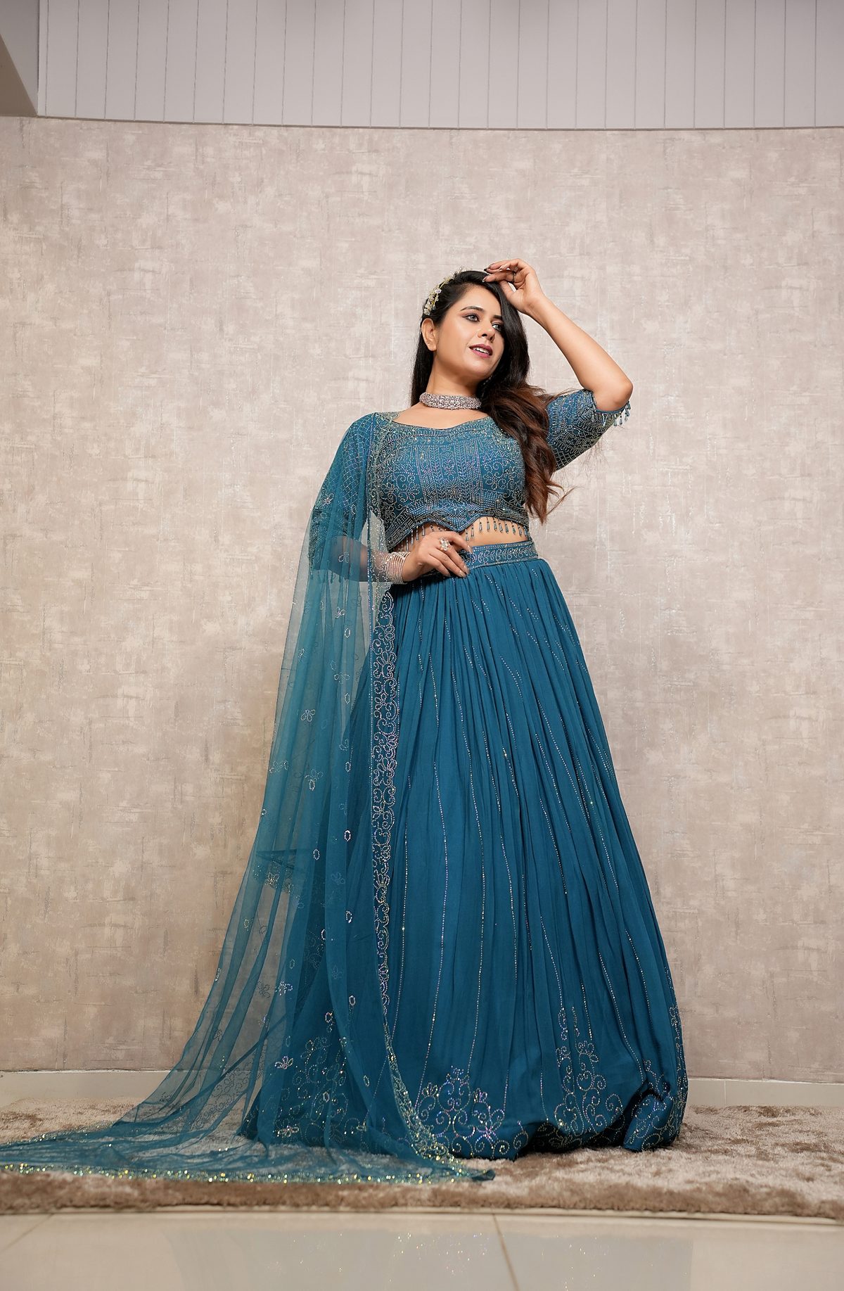 Ocean Teal Embroidered Lehenga
