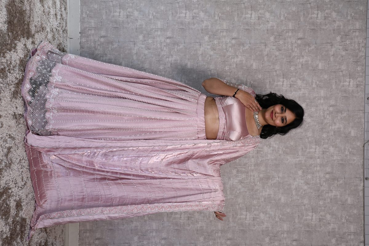 Pink Satin Cape Lehenga