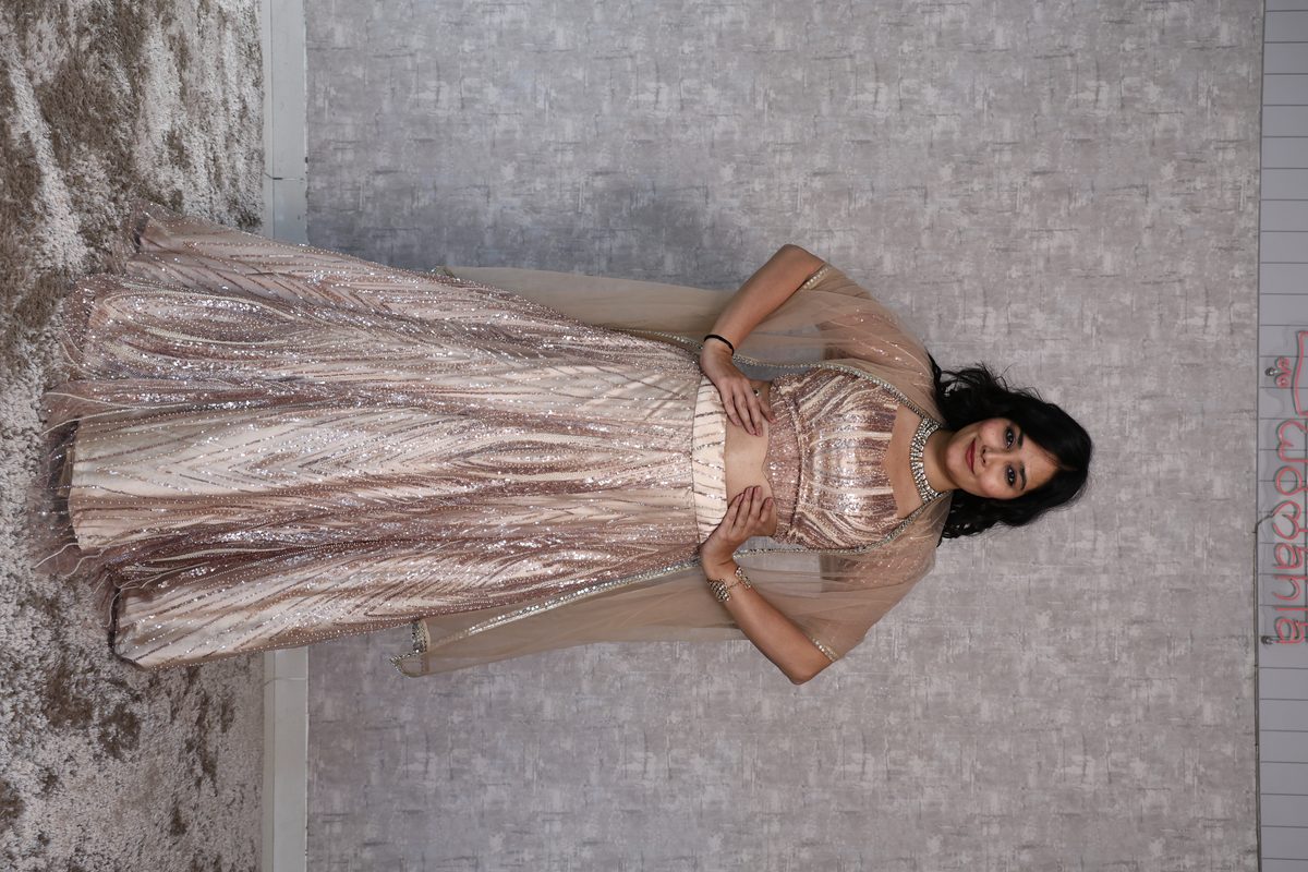 Rose Gold Sequin Cape Lehenga