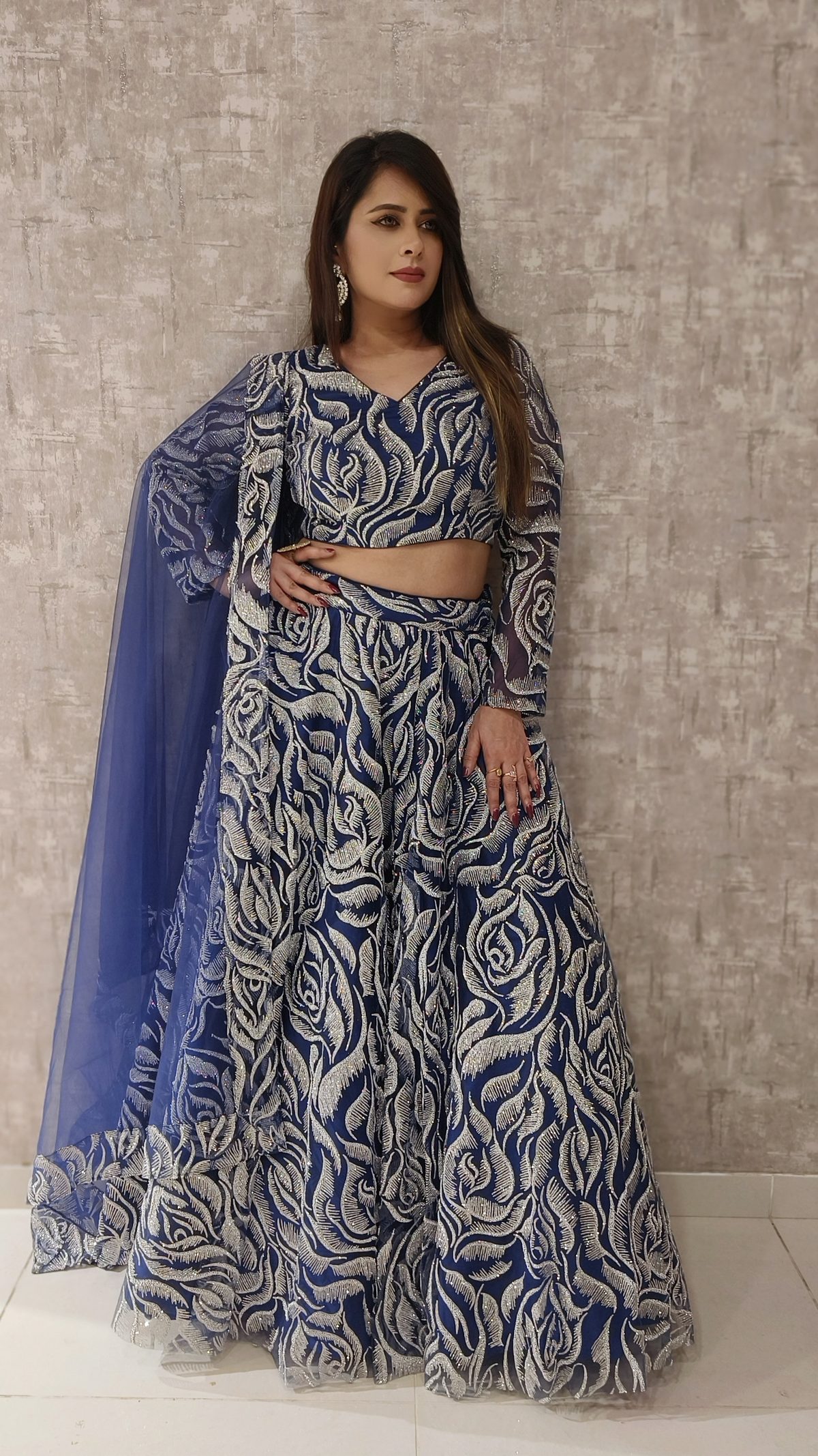 Royal Blue Silver Embroidered Lehenga