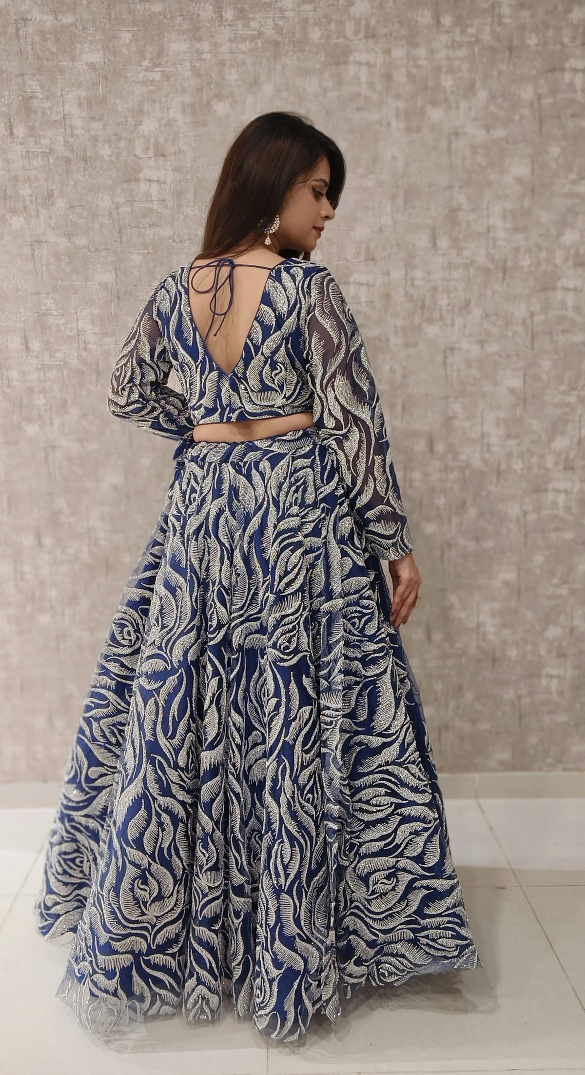 Royal Blue Silver Embroidered Lehenga — view 2