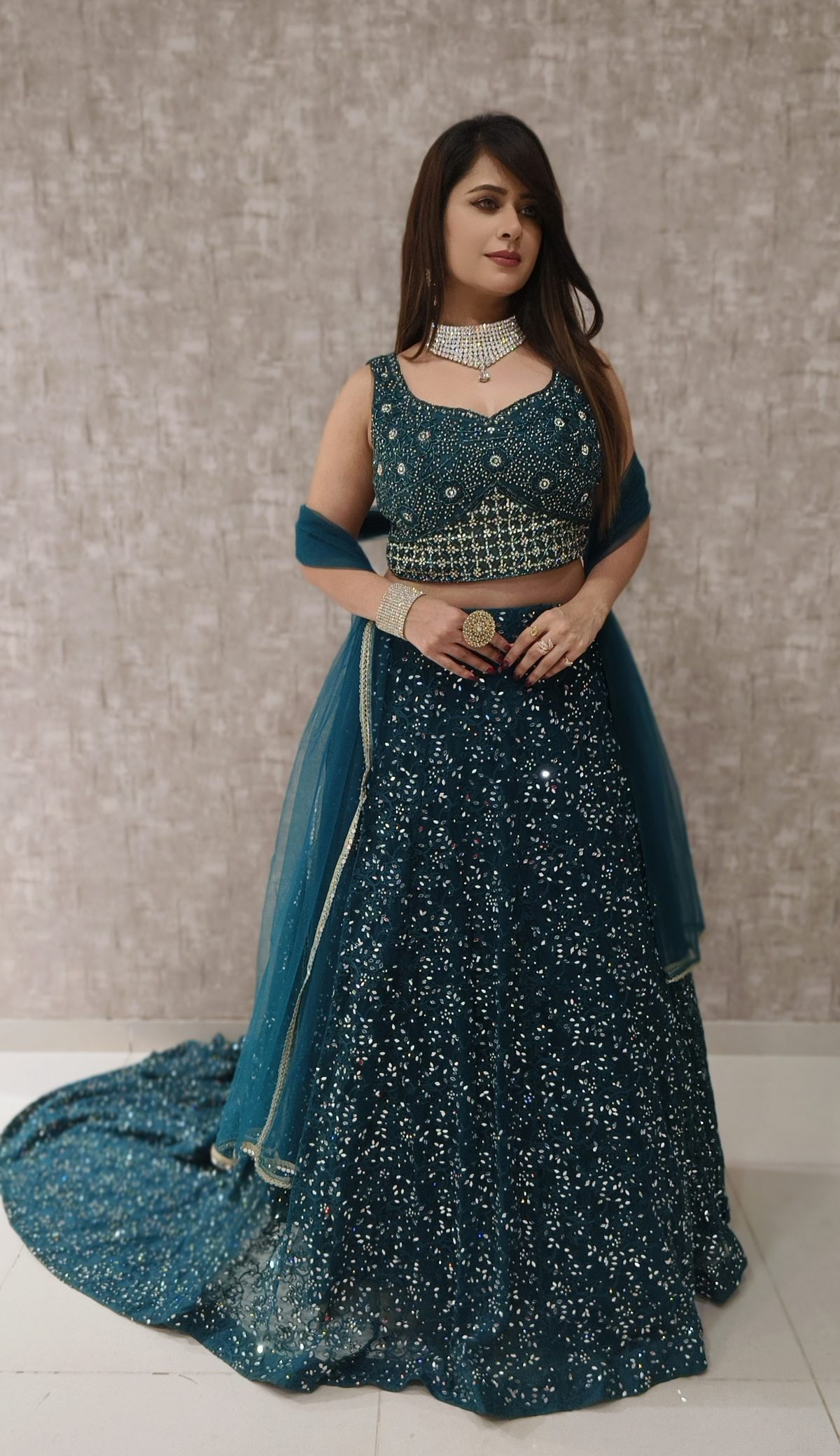 Teal Sequin Lehenga