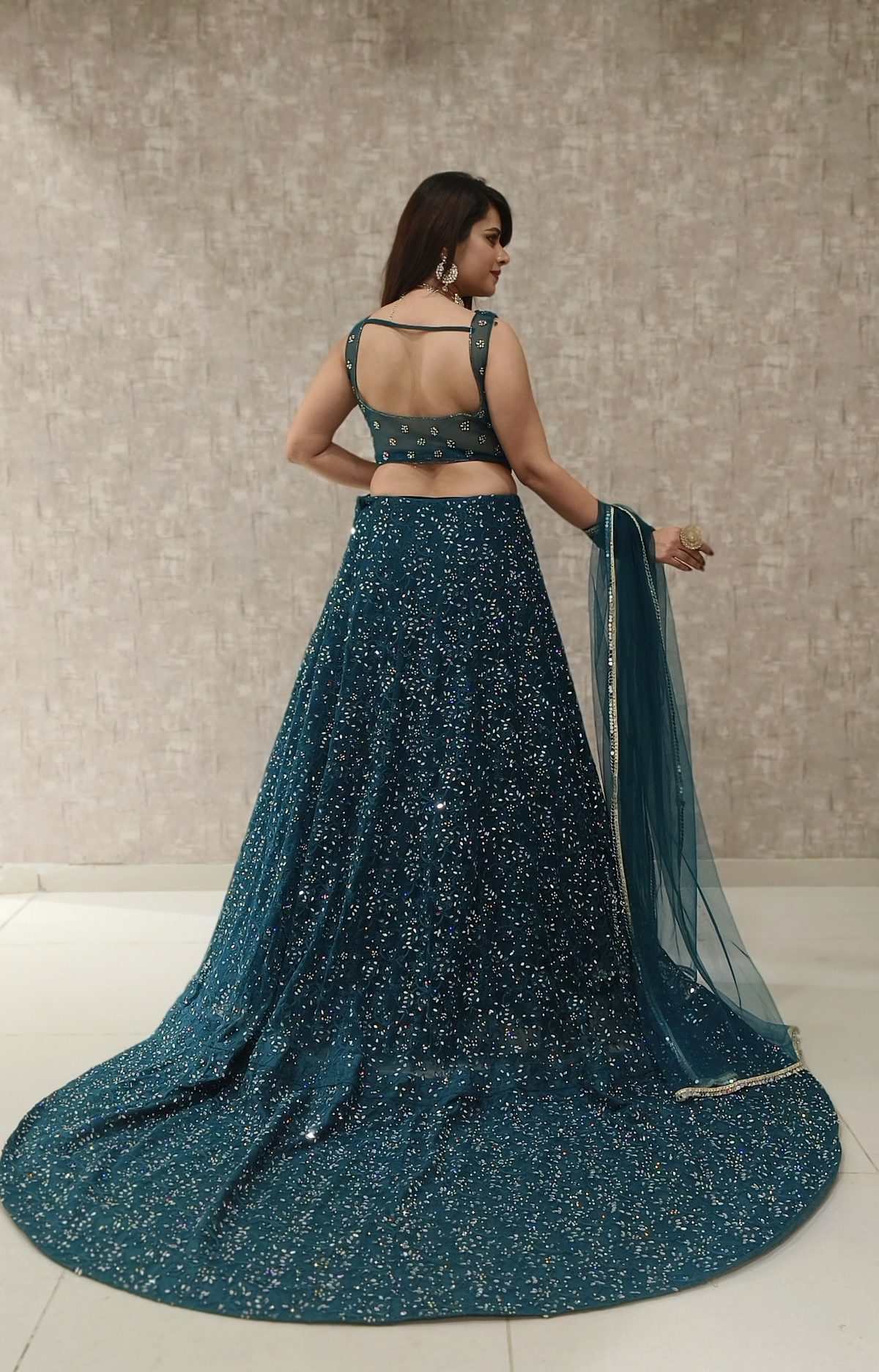 Teal Sequin Lehenga — view 2